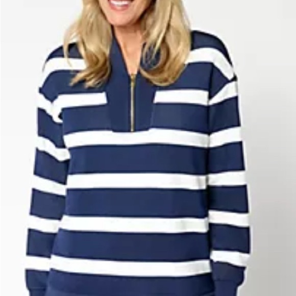 Belle by Kim Gravel Striped Long Sleeve Top with Zip - Picture 1 of 1